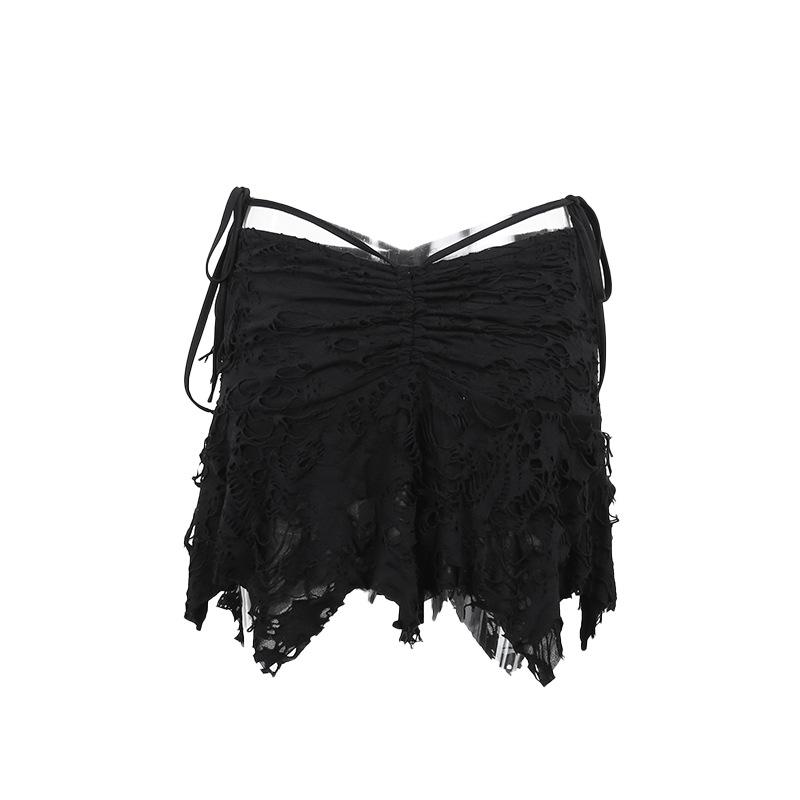 acelimosf™-Ruched ripped knotted textured mini skirt