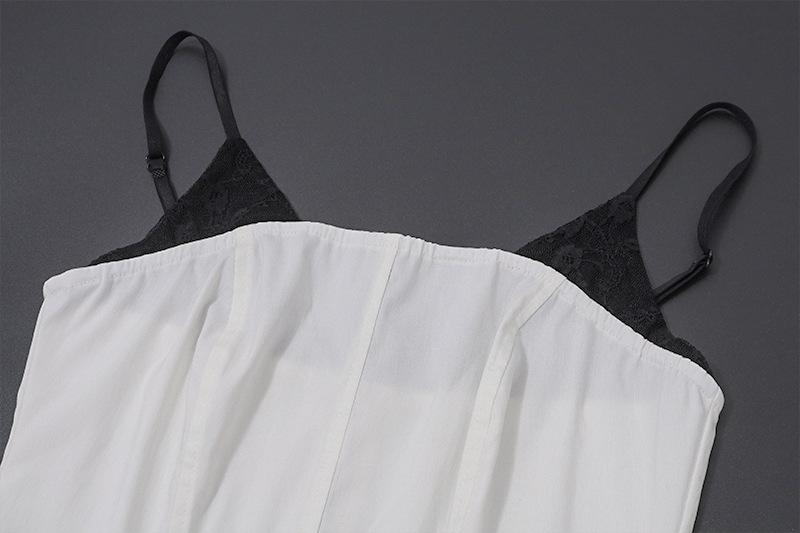 acelimosf™-Square neck lace patchwork zip-up backless contrast mini skirt set