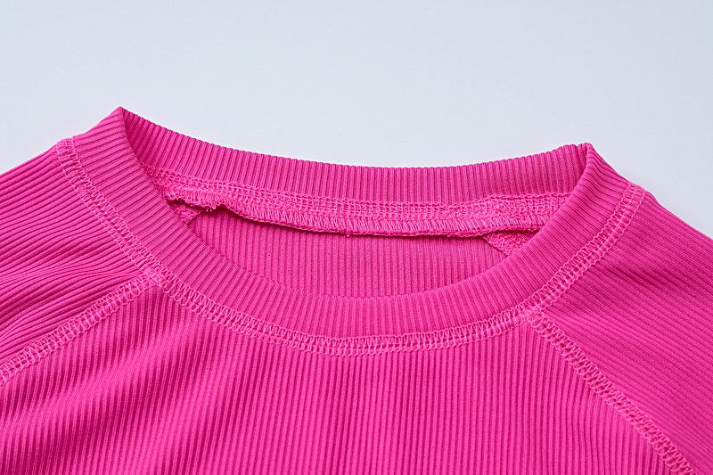 acelimosf™-Ribbed solid long sleeve stitch crewneck pant set