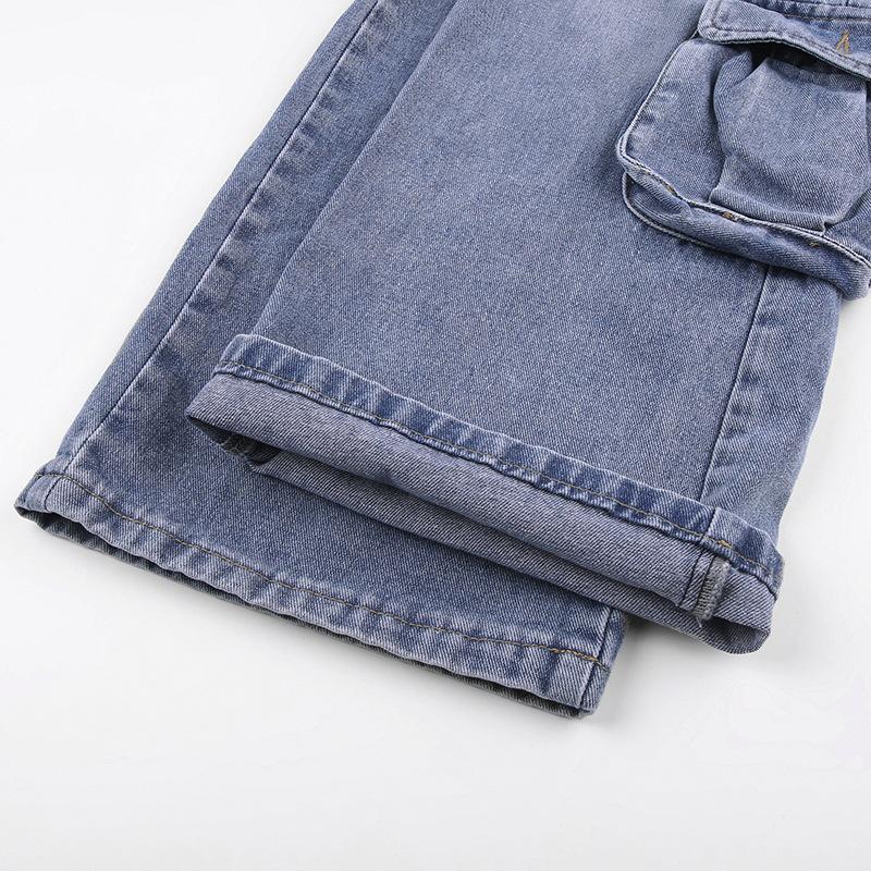 acelimosf™-Cargo pocket button high rise straight leg jeans grunge 90s Streetwear Disheveled Chic Fashion grunge 90s Streetwear Distressed Fashion