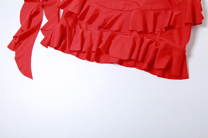 acelimosf™-Crewneck ruffle solid self tie mini skirt set