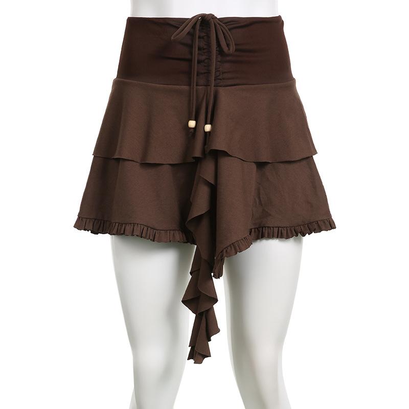acelimosf™-Drawstring ruffle patchwork A line mini skirt grunge 90s Streetwear Disheveled Chic Fashion grunge 90s Streetwear Distressed Fashion