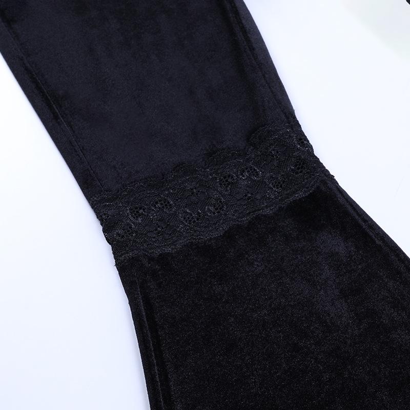 acelimosf™-Lace hem velvet solid flared pant y2k 90s Revival Techno Fashion