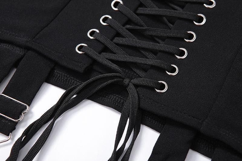 acelimosf™-Lace up front high waist vintage skirt grunge 90s Streetwear Disheveled Chic Fashion grunge 90s Streetwear Distressed Fashion