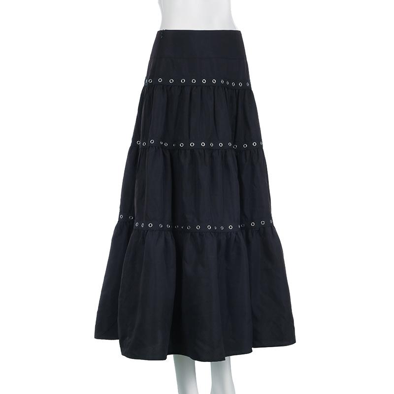acelimosf™-Ruched patchwork solid stitch midi skirt