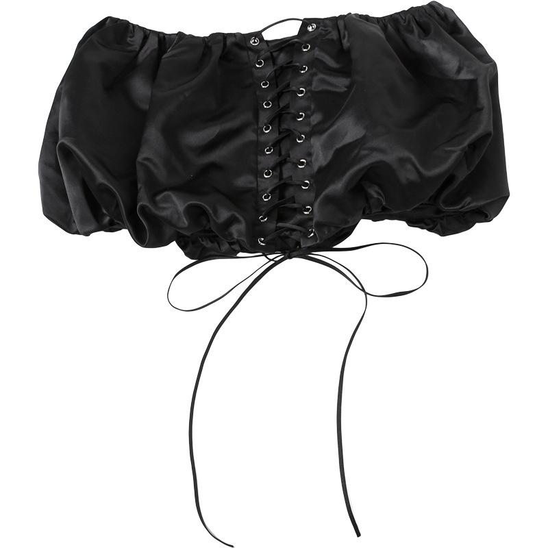 acelimosf™-Lace up solid ruched ribbon mini skirt