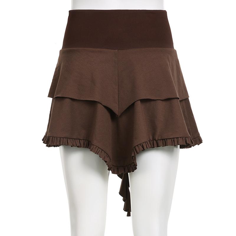 acelimosf™-Drawstring ruffle patchwork A line mini skirt grunge 90s Streetwear Disheveled Chic Fashion grunge 90s Streetwear Distressed Fashion