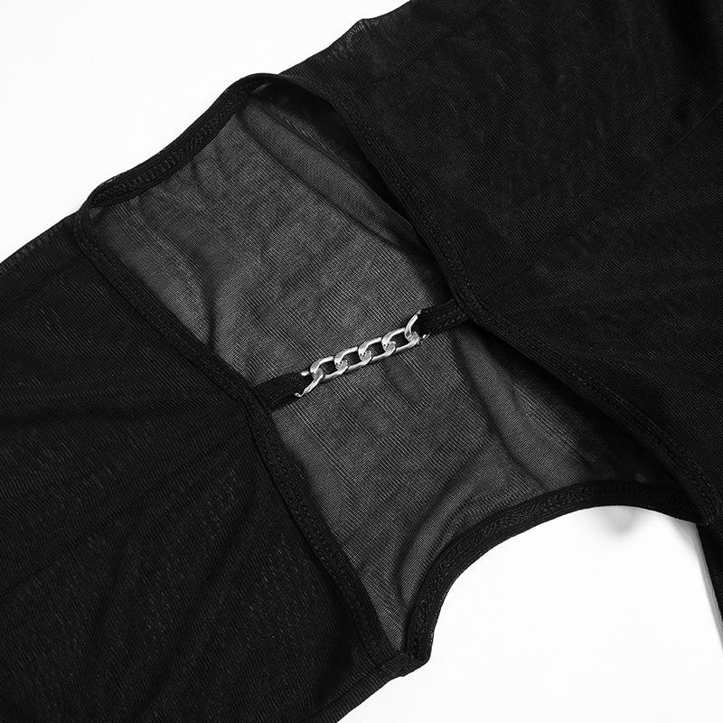 acelimosf™-Mesh see through hollow out long sleeve solid pant set