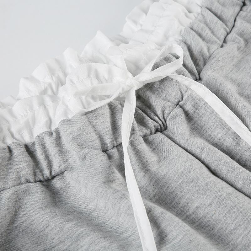 acelimosf™-Lace hem bowknot medium rise pant