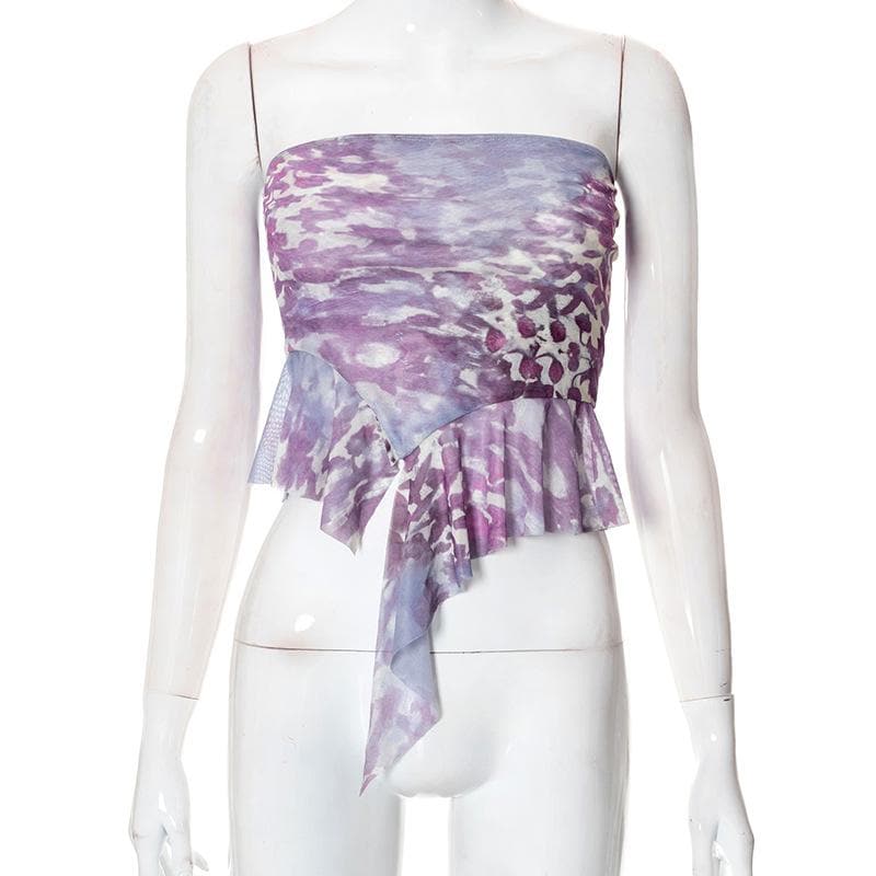 acelimosf™-Pleated ruffle irregular contrast print tube skirt set fairycore Ethereal Fashion