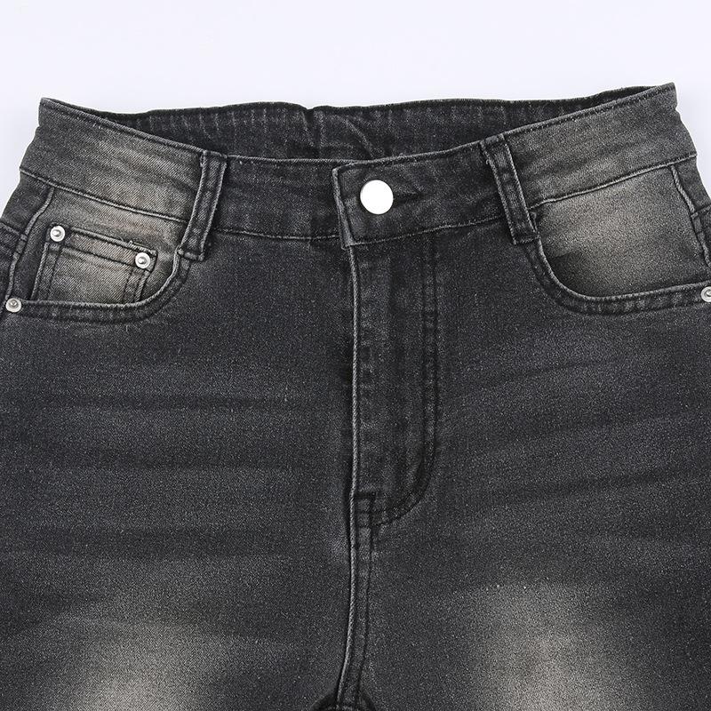 acelimosf™-Gradient ruched flared leg button medium rise jeans