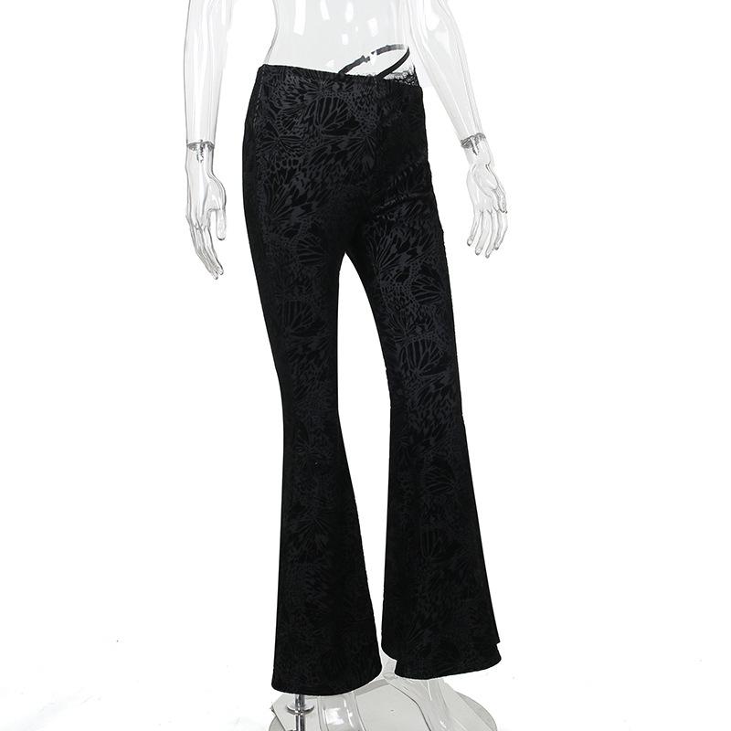 acelimosf™-Leopard print lace hem low rise pant