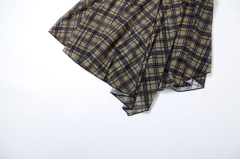 acelimosf™-Plaid ruched drawstring mesh irregular midi skirt
