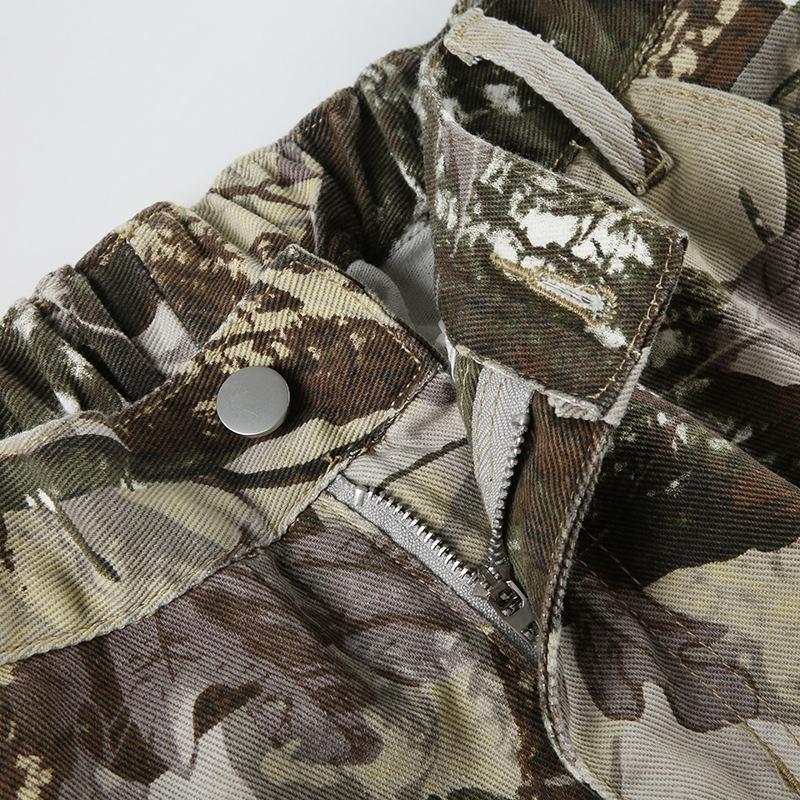 acelimosf™-Button pocket zip-up camouflage ruched pant