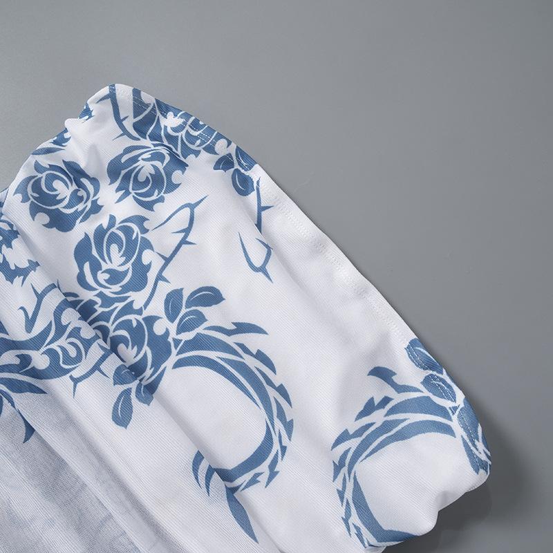 acelimosf™-Mesh flower print tube mini skirt set