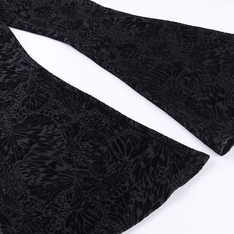 acelimosf™-Leopard print lace hem low rise pant