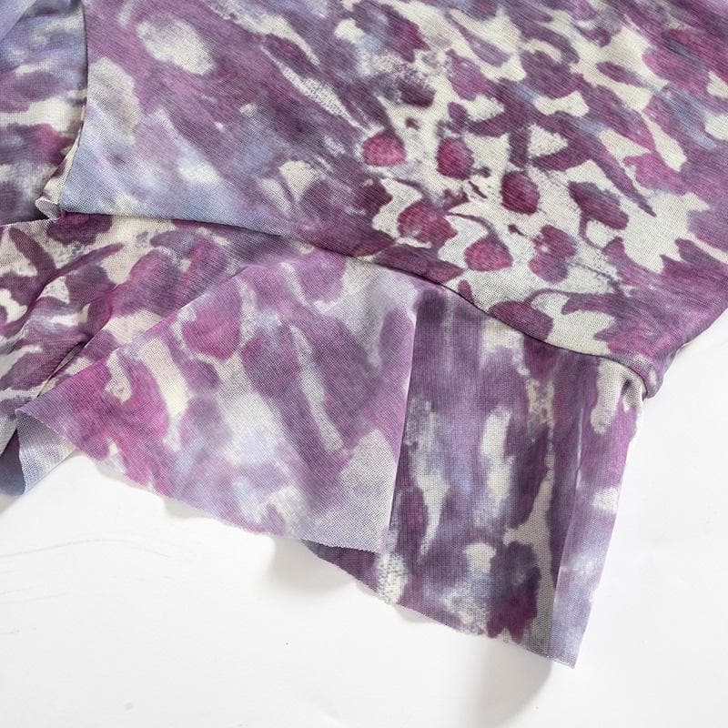 acelimosf™-Pleated ruffle irregular contrast print tube skirt set fairycore Ethereal Fashion