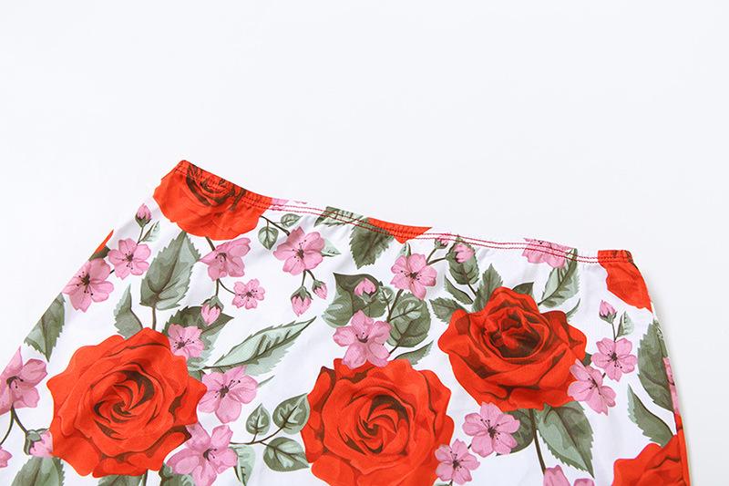 acelimosf™-V neck flower print cami maxi skirt set