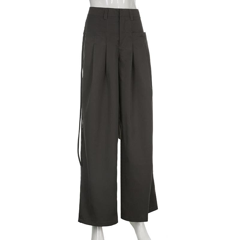 acelimosf™-Solid medium rise pleated wide leg pant grunge 90s Streetwear Disheveled Chic Fashion grunge 90s Streetwear Distressed Fashion