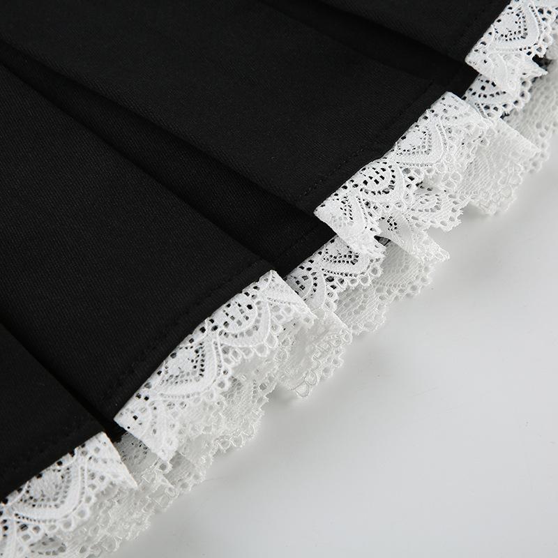 acelimosf™-Lace hem pleated zip-up mini skirt