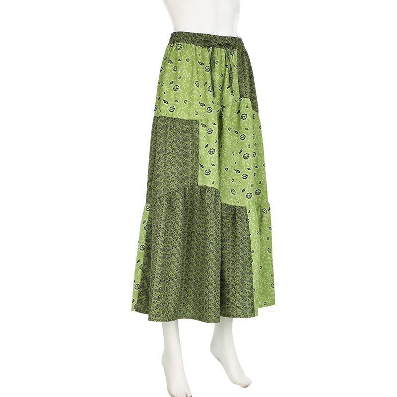 acelimosf™-Contrast print self tie ruched maxi skirt