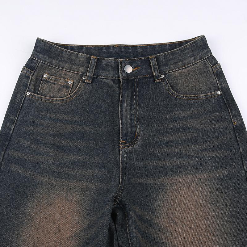 acelimosf™-Gradient button straight leg high rise jeans grunge 90s Streetwear Disheveled Chic Fashion grunge 90s Streetwear Distressed Fashion