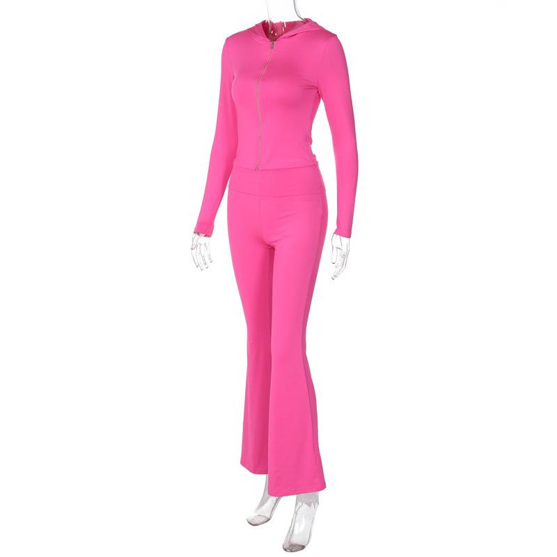 acelimosf™-Long sleeve hoodie zip-up high rise pant set