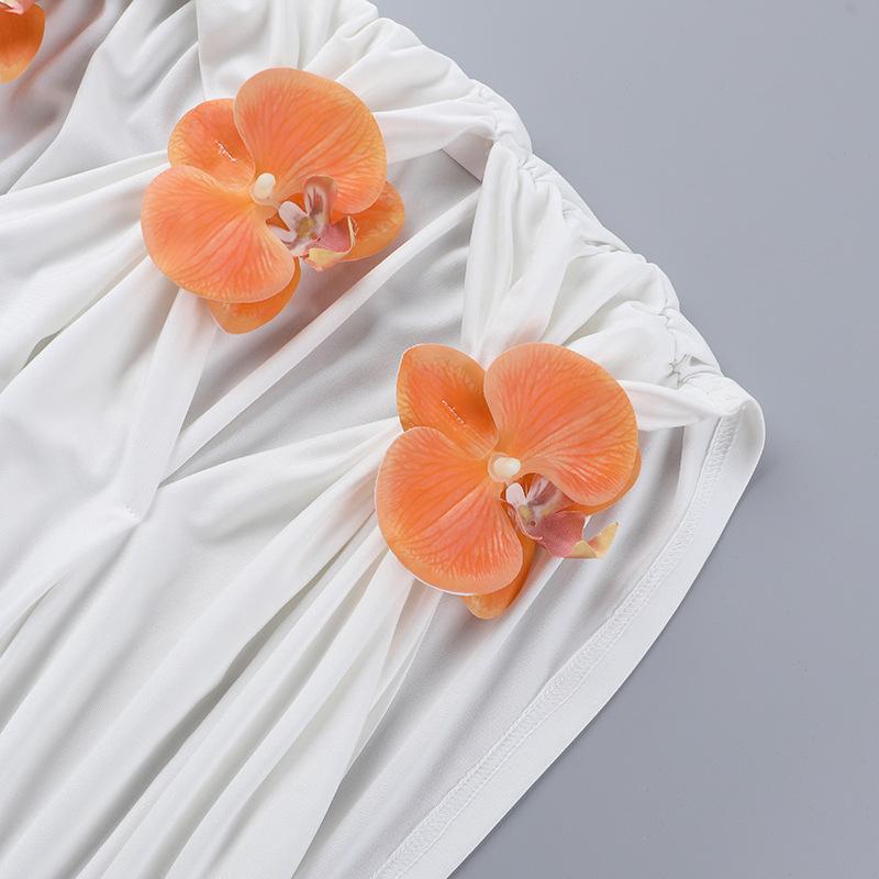 acelimosf™-Ruched flower applique hollow out mini skirt