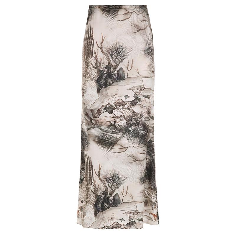 acelimosf™-Tree print contrast low rise maxi skirt grunge 90s Streetwear Disheveled Chic Fashion grunge 90s Streetwear Distressed Fashion
