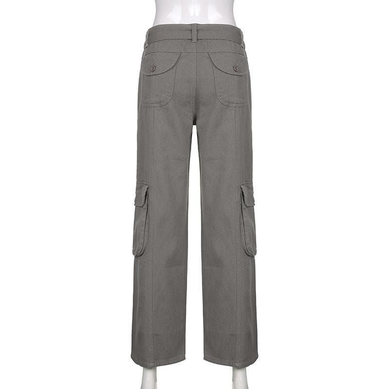 acelimosf™-Tie waist pocket button solid straight leg cargo jeans y2k 90s Revival Techno Fashion grunge 90s Streetwear Disheveled Chic Fashion grunge 90s Streetwear Distressed Fashion