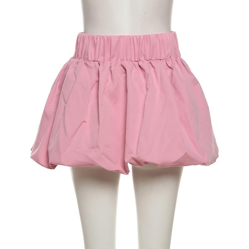 acelimosf™-Ruched high rise solid bubble mini skirt