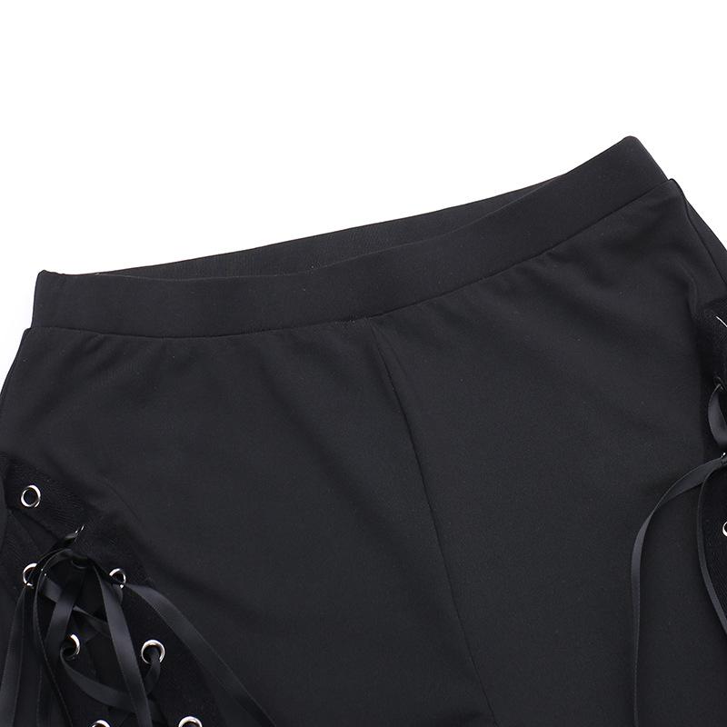 acelimosf™-Lace up hollow out ribbon high rise pant