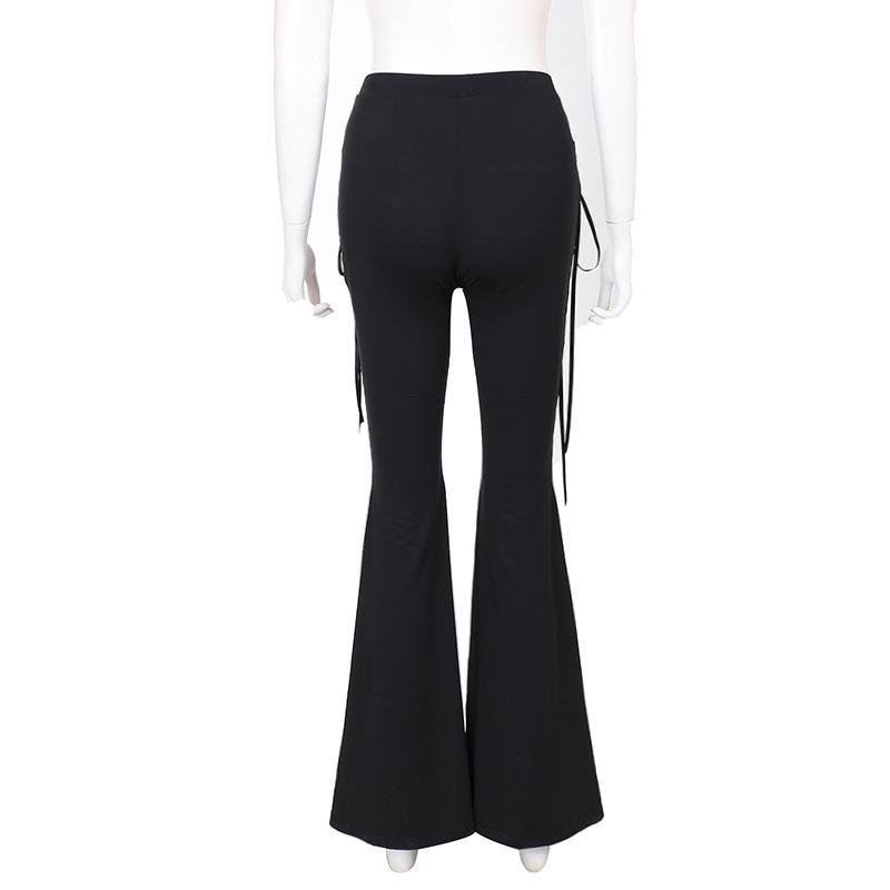 acelimosf™-Lace up hollow out ribbon high rise pant