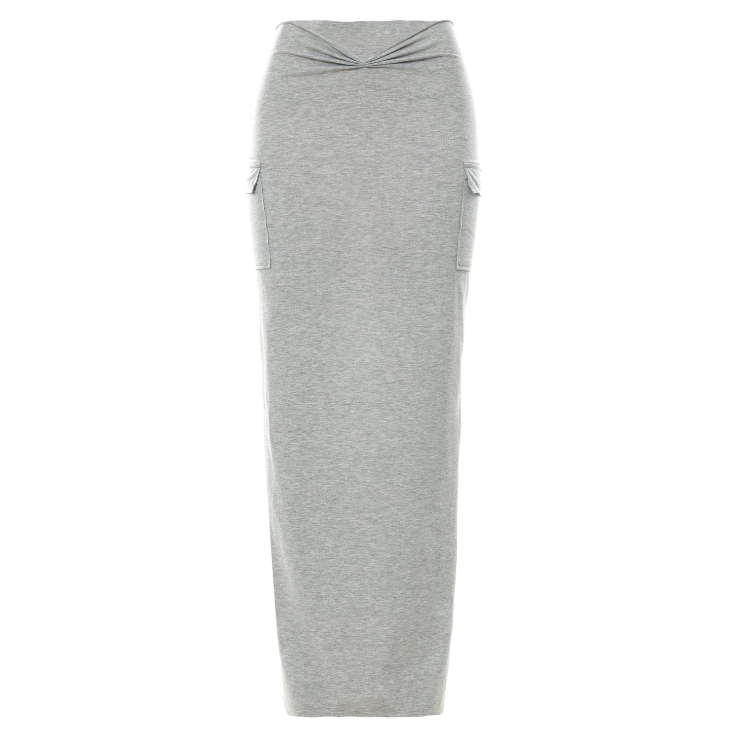acelimosf™-Ruched slit solid pocket high rise midi skirt y2k 90s Revival Techno Fashion