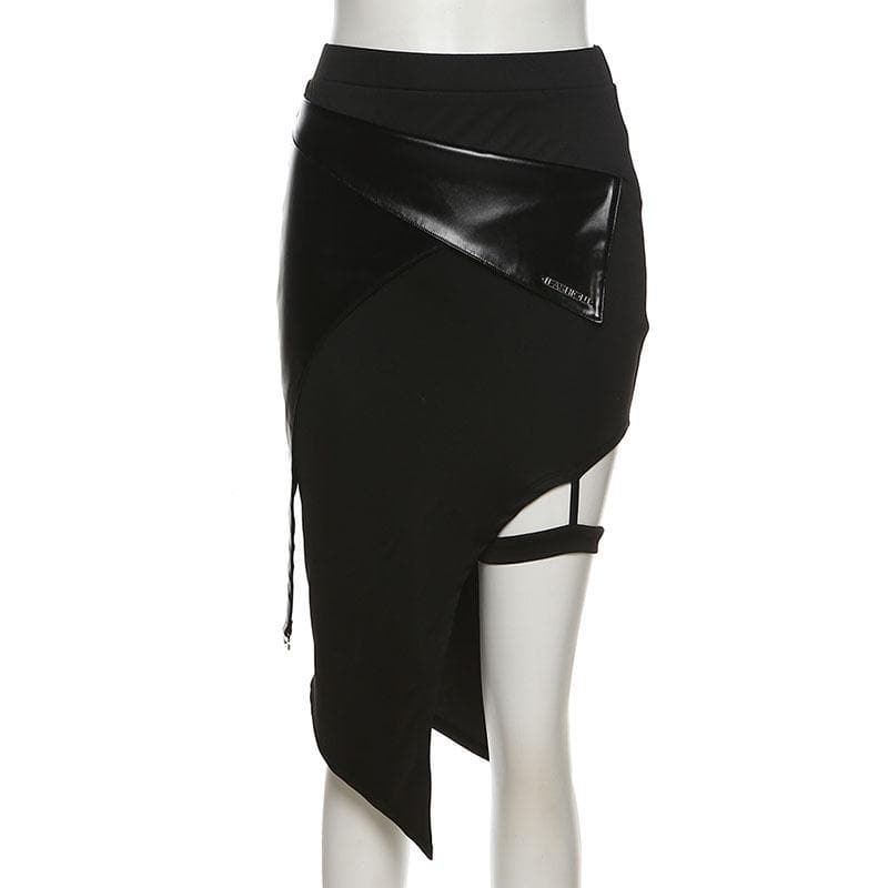 acelimosf™-Irregular thigh slit midi skirt goth Alternative Darkwave Fashion goth Emo Darkwave Fashion