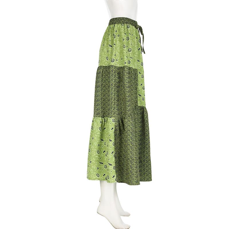 acelimosf™-Contrast print self tie ruched maxi skirt