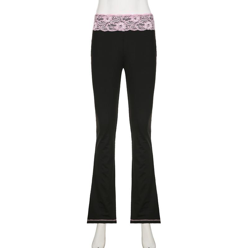 acelimosf™-Lace hem high rise stitch contrast pant