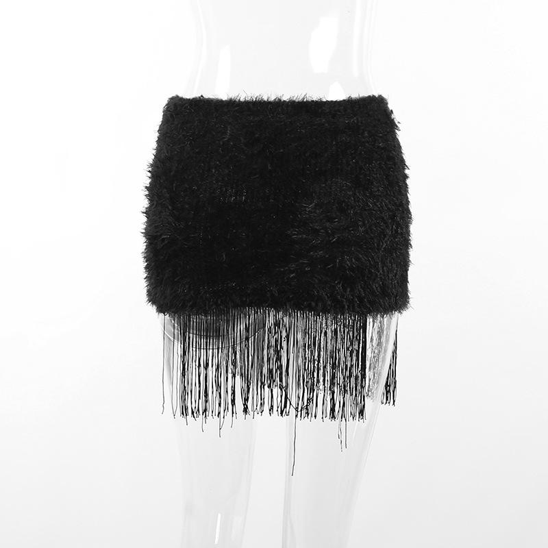 acelimosf™-Tassels cross applique fluffy mini skirt goth Emo Darkwave Fashion