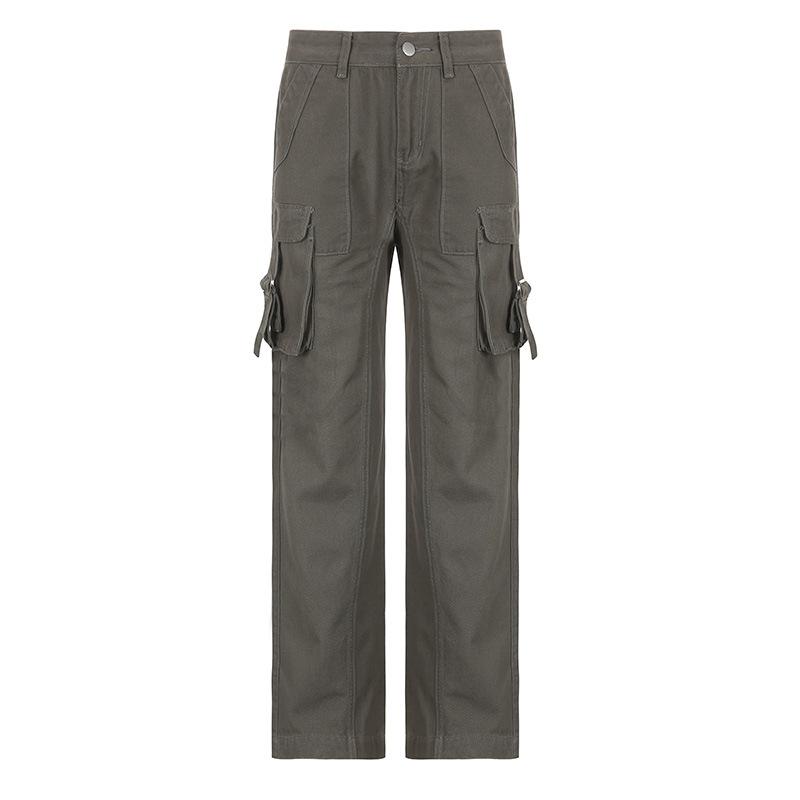 acelimosf™-Solid cargo pocket medium rise zip-up jeans