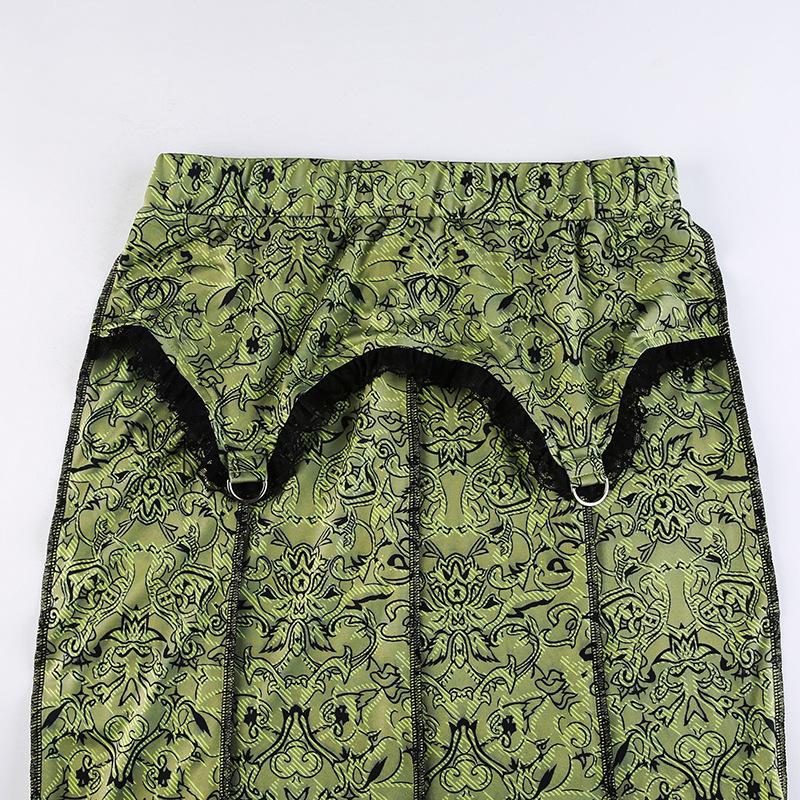 acelimosf™-Stitch lace hem abstract contrast maxi skirt