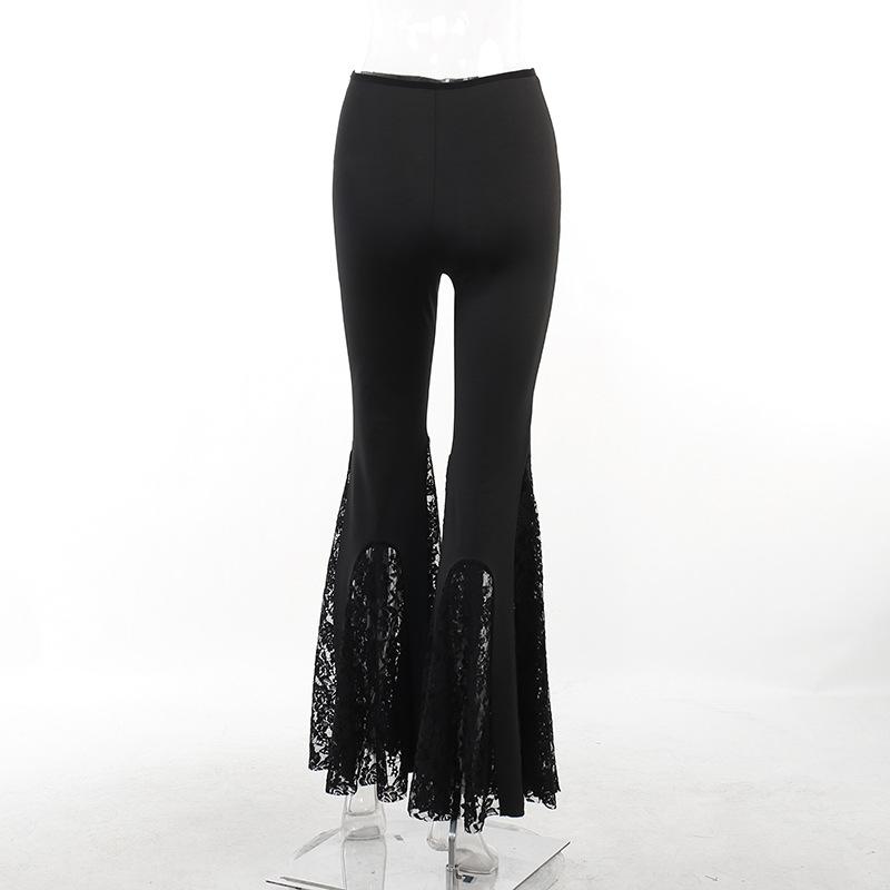 acelimosf™-Lace patchwork solid cross applique flared pant y2k 90s Revival Techno Fashion