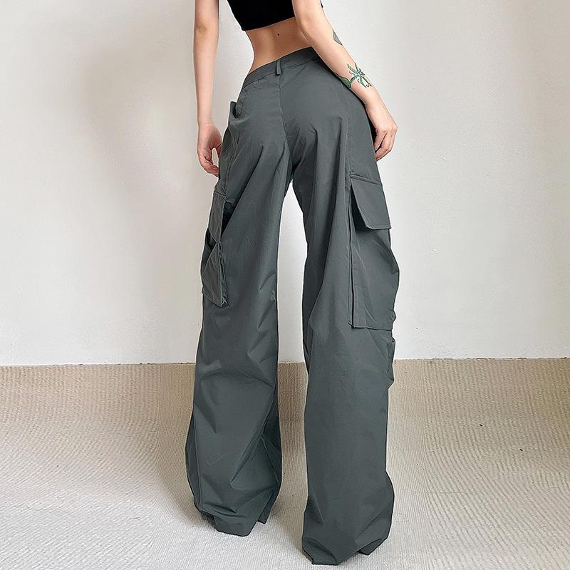 acelimosf™-Solid zip-up low rise cargo pocket wide leg pant