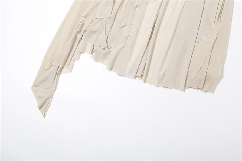 acelimosf™-Mesh patchwork irregular midi skirt