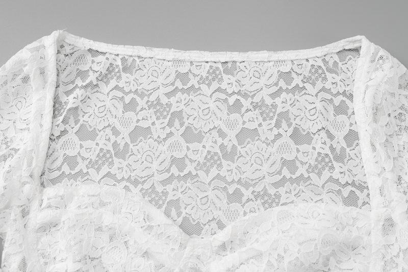 acelimosf™-Long flared sleeve ruched lace sweetheart neck solid mini skirt set