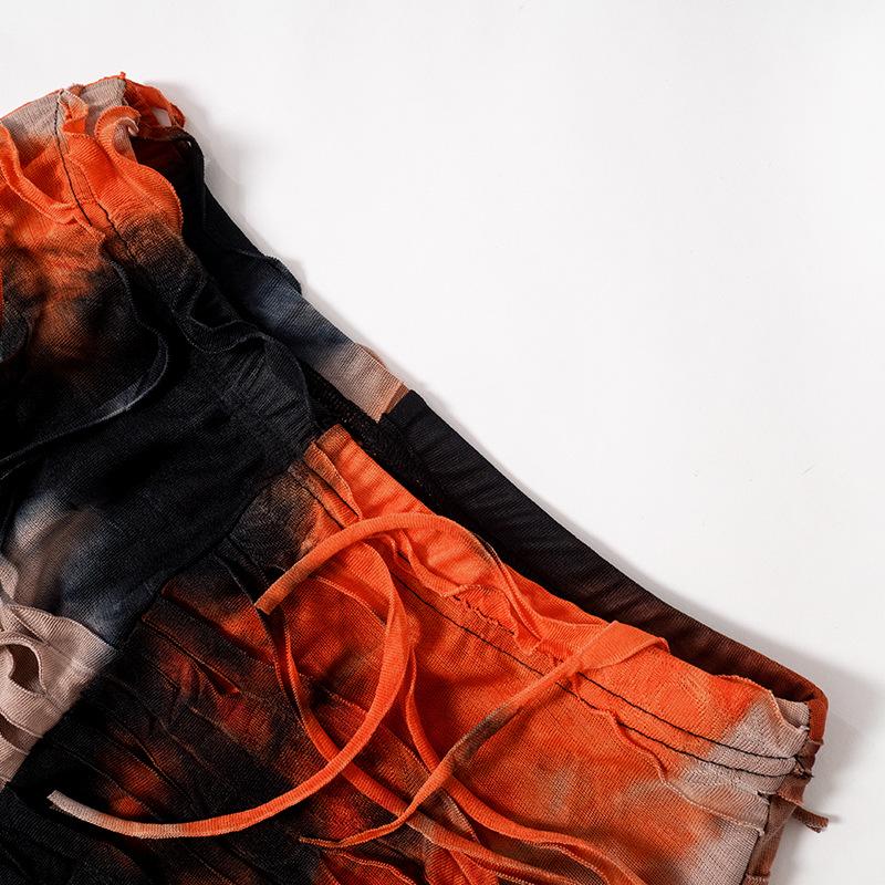 acelimosf™-Tie dye textured tassels contrast high rise pant y2k 90s Revival Techno Fashion