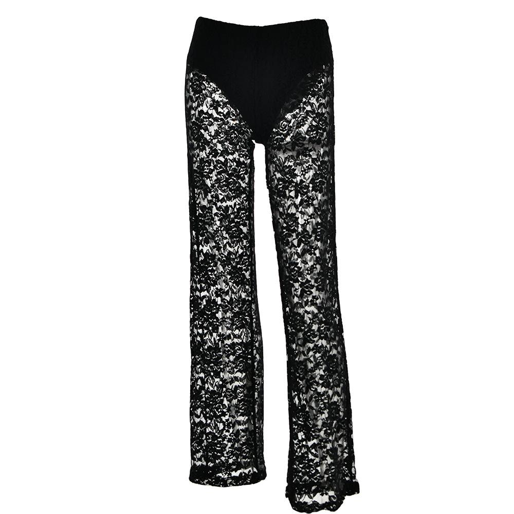 acelimosf™-Lace high rise solid patchwork straight leg pant