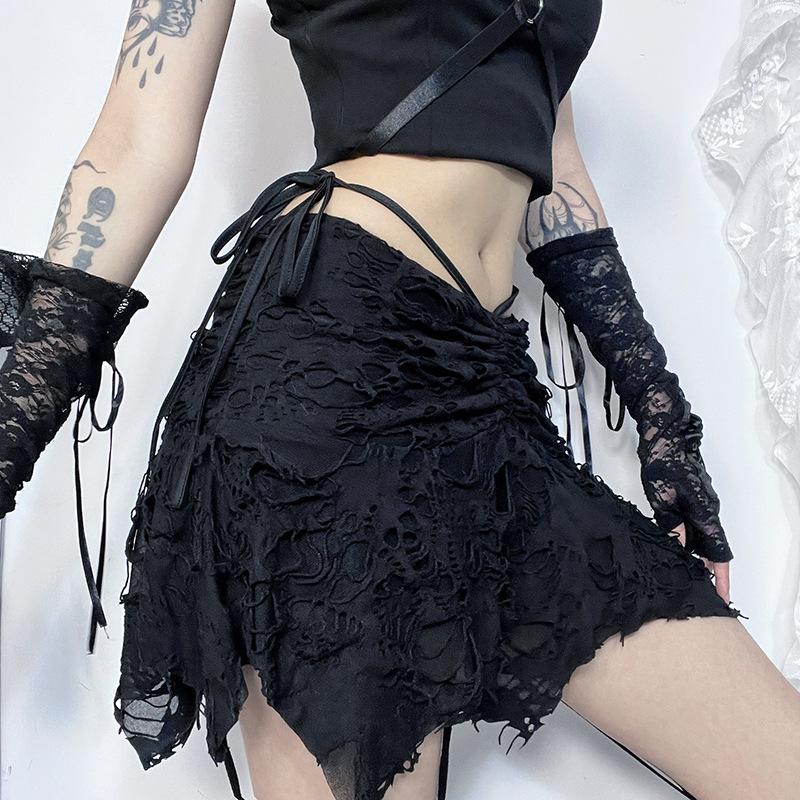 acelimosf™-Ruched ripped knotted textured mini skirt