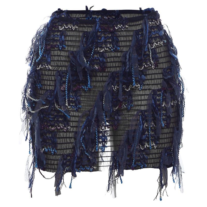 acelimosf™-Tassels hollow out see through contrast mini skirt