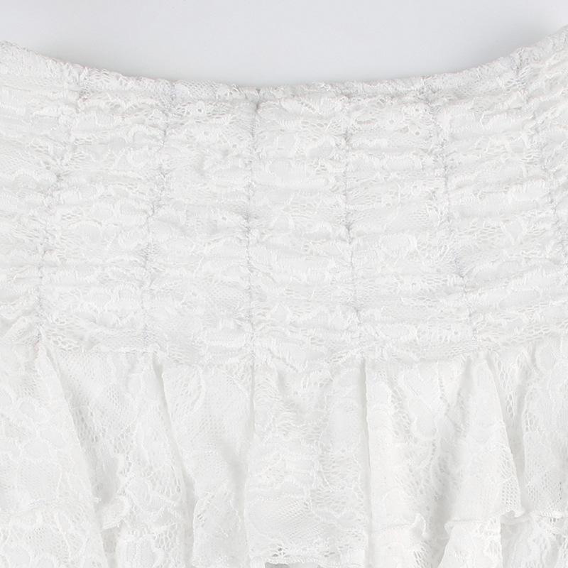 acelimosf™-Ruched lace patchwork ruffle irregular mini skirt