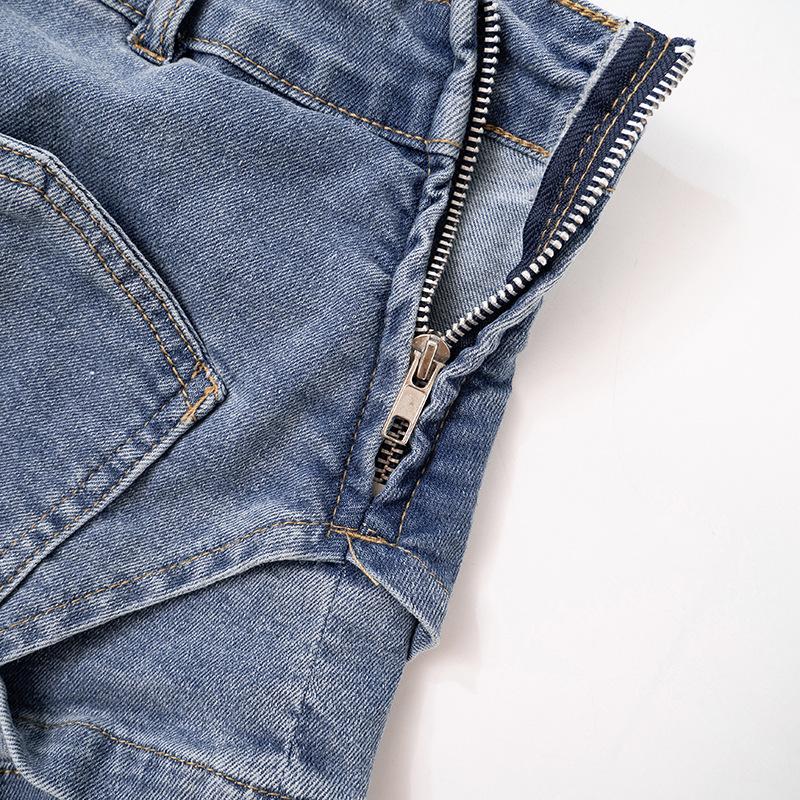 acelimosf™-Patchwork irregular stitch 2-way zip-up denim shorts y2k 90s Revival Techno Fashion